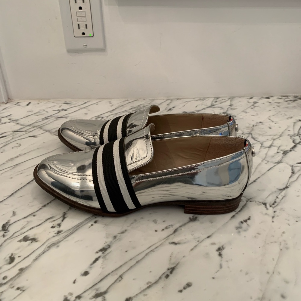 Silver Loafers with Black Stripes